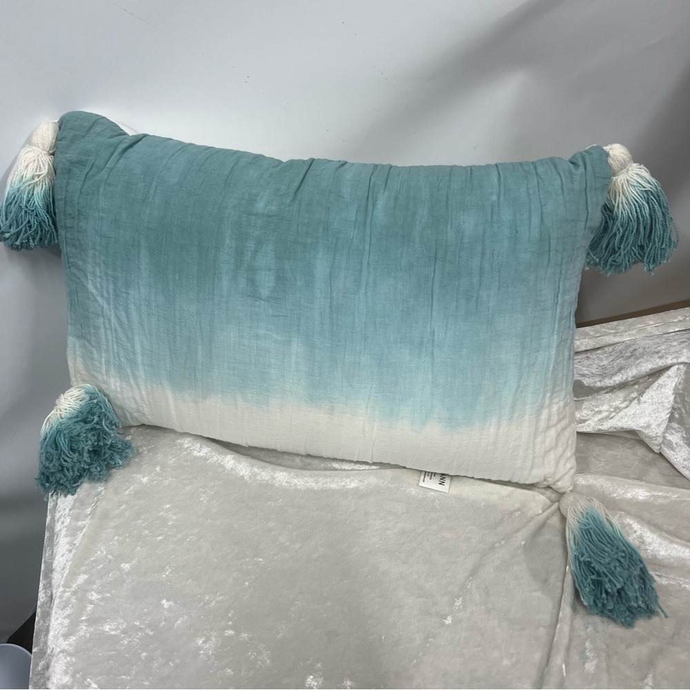 Ombre dip dye throw pillow with large tassels